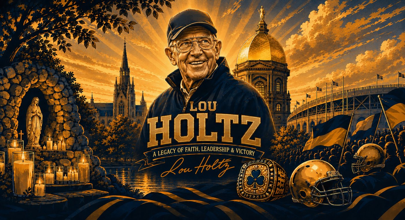 Lou Holtz — a legacy of faith, leadership & victory, illustrated tribute artwork